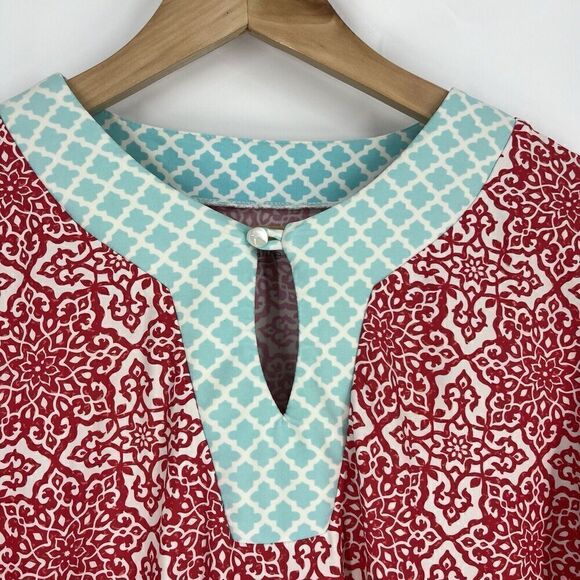 Cabana Life Dress Size Small Womens Red White Geo Print UPF50 Stretch Knit Shift - Picture 3 of 9
